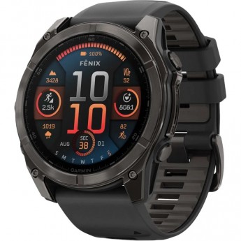 Смарт-часы GARMIN FENIX 8 – 51 мм, AMOLED Sapphire, титан с DLC-покрытием Carbon Gray и силиконовым ремешком черного/серого цвета Смарт-часы GARMIN FENIX 8 – 51 мм, AMOLED Sapphire, титан с DLC-покрытием Carbon Gray и силиконовым ремешком черного/серого цвета