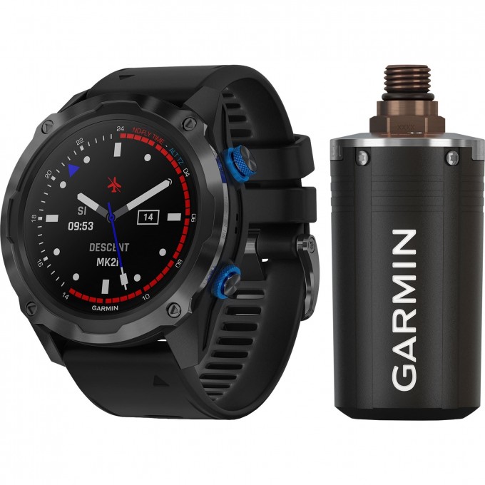 Смарт-часы GARMIN DESCENT MK2I CARBON GREY титановые DLC с черным силиконовым ремешком в комплекте с передатчиком Descent T1 010-02132-13